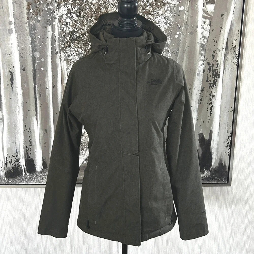 The North Face Womens Tweed Inlux Hyvent Insulated Hooded‎ Olive Jacket - XS